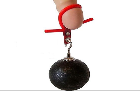 Hanging the weight of the penis to increase its length